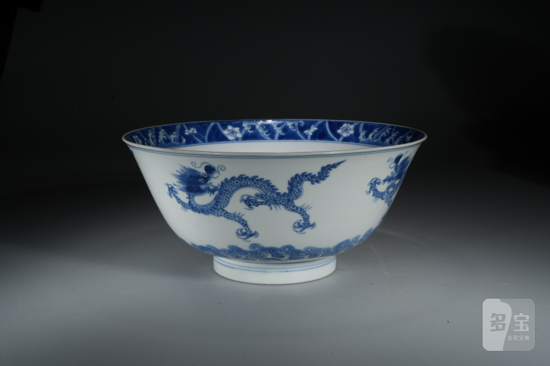 清康熙 青花海水龙纹碗 - 图3
